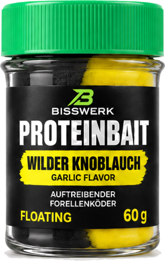 BISSWERK PROTEINBAIT Wilder Knoblauch – gelb-schwarzer auftreibender Forellenteig