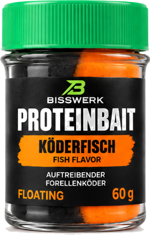 BISSWERK PROTEINBAIT Köderfisch – orange-schwarzer auftreibender Forellenteig